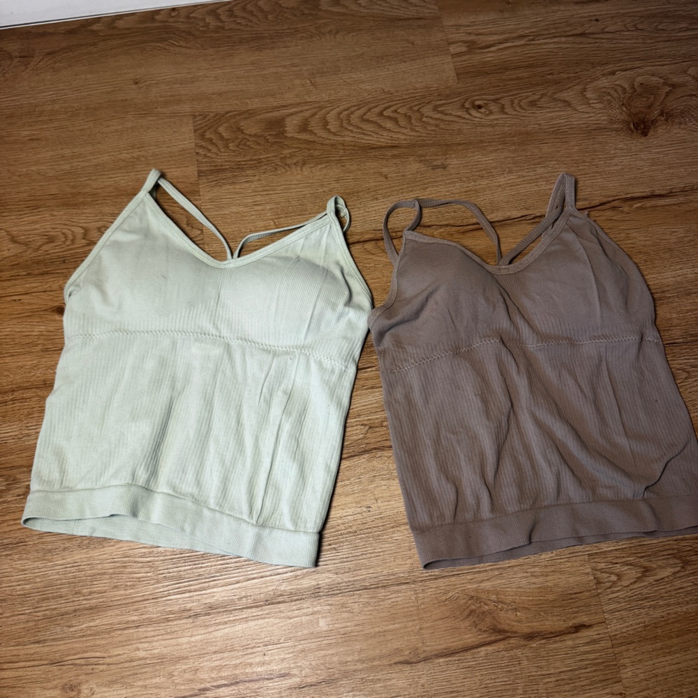Women's Ribbed Tank Top Set - Green and Brown bundle one size